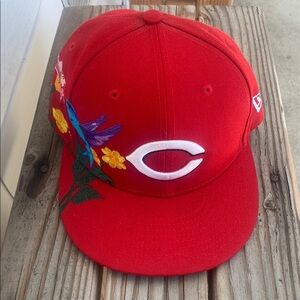 New Era Red Cap with Colorful Floral Design